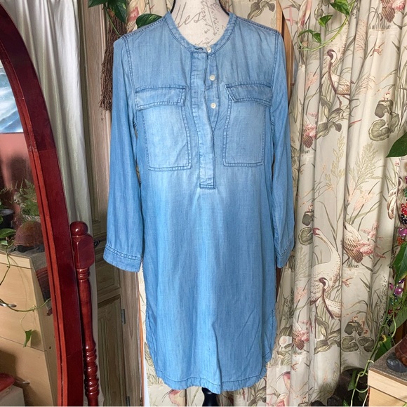 J Crew Chambray Denim Shirt Dress Tunic Casual Wear Blue Sz Small - Picture 2 of 10